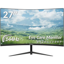 CRUA 27 Inch Curved Monitor 1080P Full HD, 100Hz/120Hz/144Hz Computer Screen with HDMI VGA, Eye Care, Tilt Adjustable, VESA Mount, for Gaming and