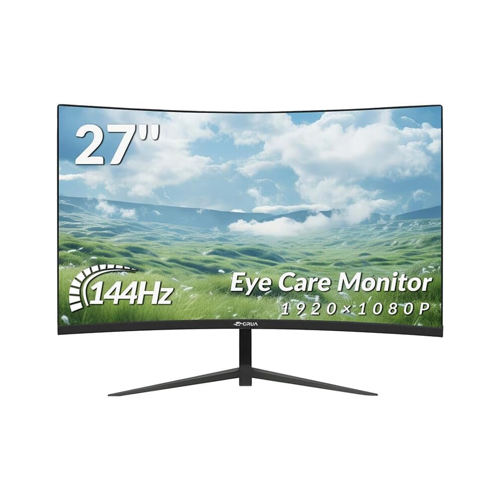 Crua 27 Inch Curved Monitor 1080P Full Hd, 100Hz/120Hz/144Hz Computer Screen With Hdmi Vga, Eye Care, Tilt Adjustable, Vesa Mount, For Gaming And 8672970112223