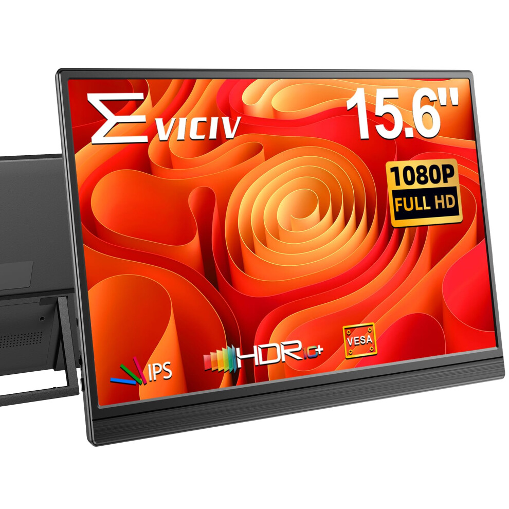 Eviciv Portable Monitor 15.6" 1080P, 125% Srgb 3000:1 Fhd 350Nit 16:9 Travel Second Screen W/Vesa, Eyc Care Usb-C Mini Hdmi External Display For 8673421465097