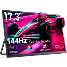 EVICIV 17.3" 144Hz Portable Monitor, 1080P Gaming Travel Portable Screen w/VESA & Kickstand, USB-C Mini HDMI External Screen for Laptop/PC/Phone,