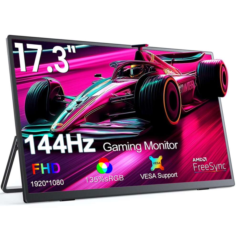 Eviciv 17.3" 144Hz Portable Monitor, 1080P Gaming Travel Portable Screen W/Vesa & Kickstand, Usb-C Mini Hdmi External Screen For Laptop/Pc/Phone, 8679275221131