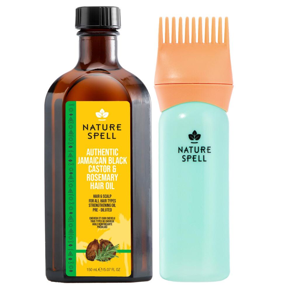 Nature Spell Black Jamaican Castor And Rosemary Oil Blend For Hair & Scalp With Comb Applicator, Pre-Diluted Oil To Strengthen Roots And Smooth S
