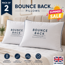 (75x50cm Super Bounce Pillow Pair Only) Hotel Quality Soft Pillow Quilted Bounce Back UK Made