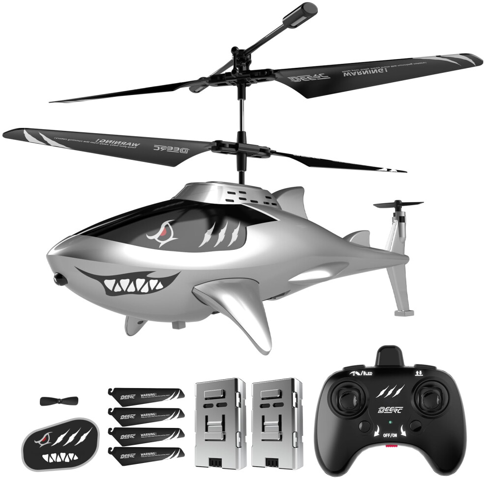 Deerc Remote Control Helicopter For Kids And Adults, Rc Shark Helicopter With Altitude Hold, One Key Takeoff/Landing, Led Lights, 2 Batteries, 24 8679055211086