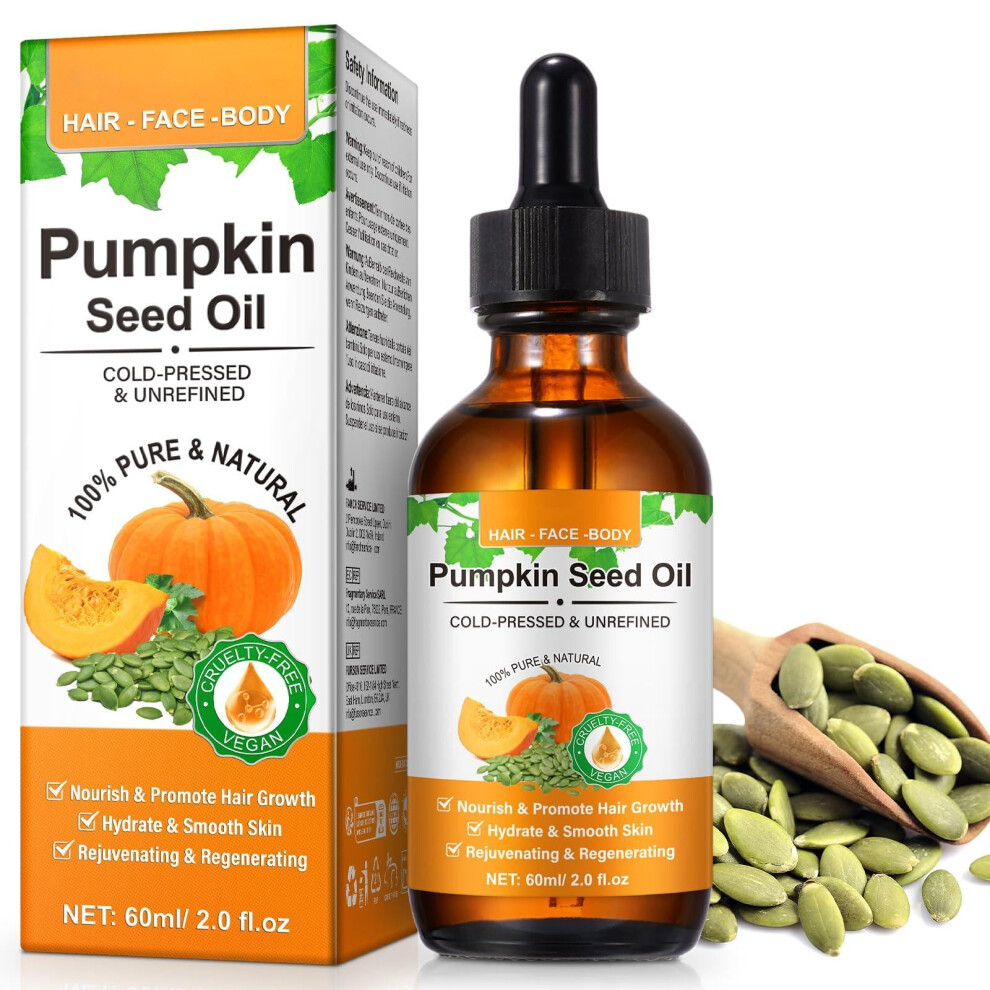 Furnrubden Pumpkin Seed Oil For Hair Growth - 100% Pure Natural Cold Pressed Hair Growth Oil For Dry Damaged Hair, Strengthen Hair Thickness, Nourish Hair S