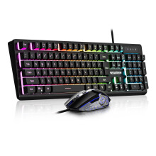 NEWMEN GM104 Gaming Keyboard and Mouse Set,Wired RGB Backlit 104 Keys Mechanical Feel Full Size Ergonomic USB Computer Keyboard,QWERTY Layout,LED