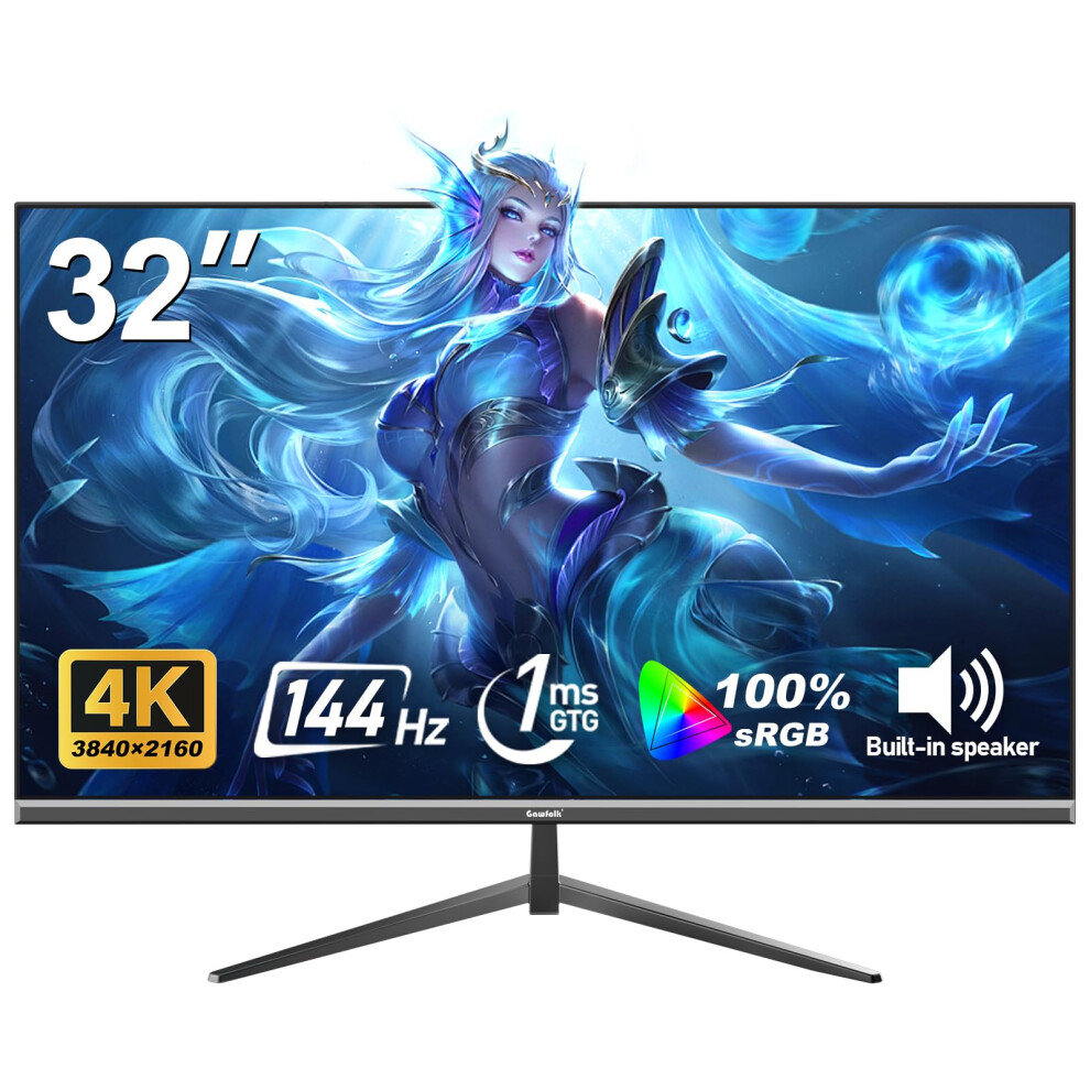 Gawfolk 32-Inch 4K Ultra Hd Computer Monitor, 144Hz Gaming Pc Screen, 1Ms, Adaptive Sync, 100% Srgb, 178 Wide Viewing Angle, Hdmi 2.1, Displaypo 8672019438468