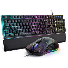 RedThunder K10 Wired Gaming Keyboard and Mouse Combo,UK Layout,True RGB Backlight,Soft Leather Wrist Rest,Ergonomic Anti-Ghosting Keyboard + 7D 7200