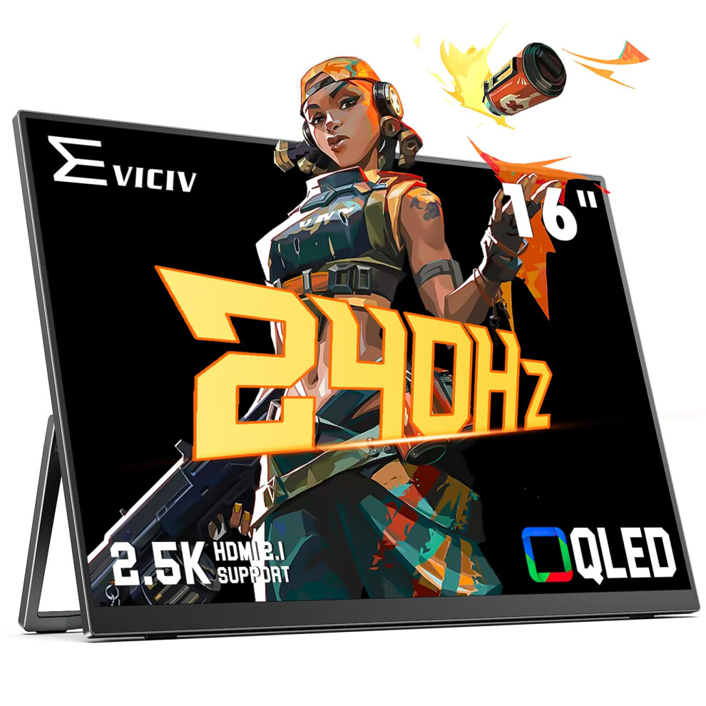 Eviciv 240Hz Qled Portable Monitor, 16" 2560X1600 Qhd 2.5K 140% Srgb Hdr Usb-C Mini Hdmi Gaming Laptop Screen W/Vesa & Stand, External Screen For 8672816996116