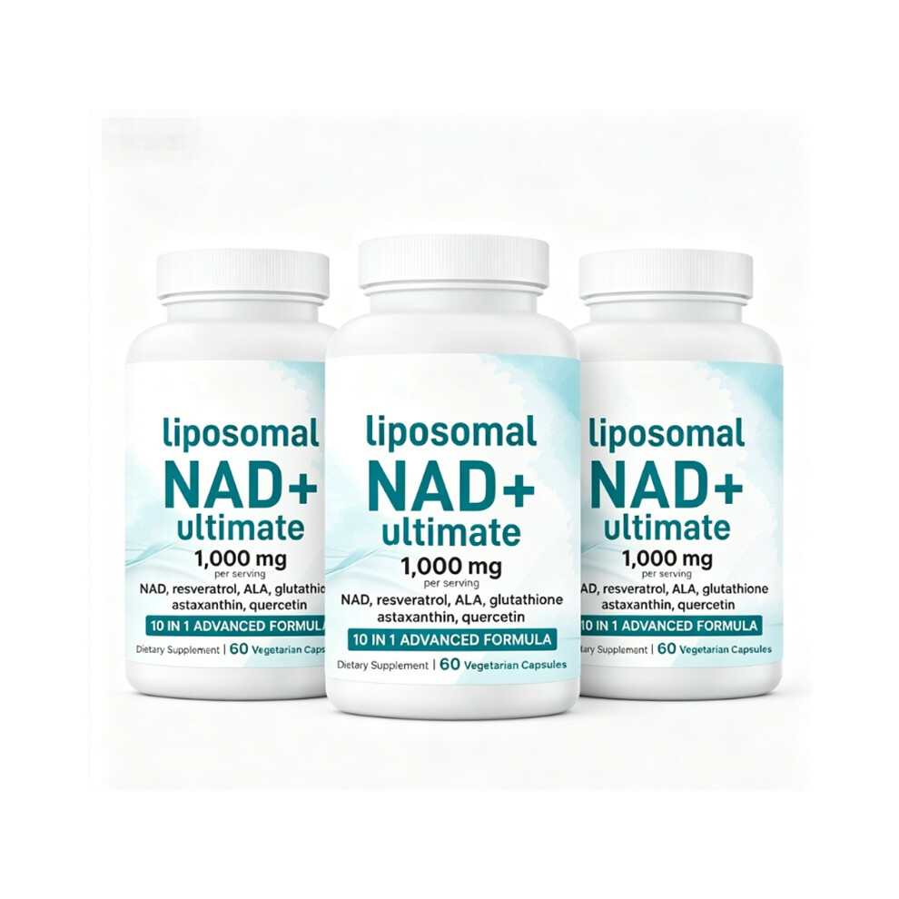 (3bottle) Liposomal NAD+ Ultimate 1,000mg 60 Counts Veggie Capsules 10-in-1 with Resveratrol