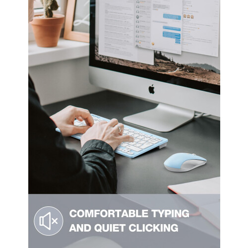 TeckNet TECKNET Mini Wireless Keyboard and Mouse Set, 2.4G Cordless USB, Blue 2