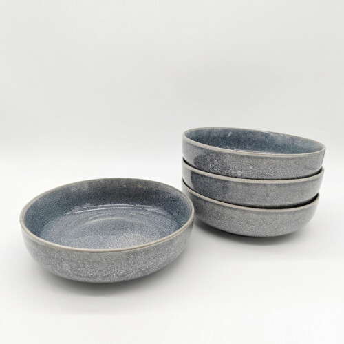 Reactive Ash Blue Glaze Dinnerware Pasta Bowl 6pc Set 20cm