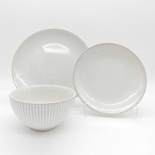 Reactive Cream Glaze Dinner Set Plates Bowls 12pc Set