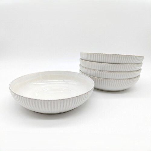 Reactive Cream Glaze Dinnerware Pasta Bowl 4pc Set 21.5cm