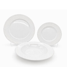 Dinner Set Porcelain White Embossed Floral Dot Rim Plates Bowls 18pc