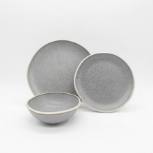 Reactive Grey Stoneware Dinnerware Set Nordic Pebble Plates & Bowls 6pc Set