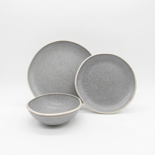 Reactive Grey Stoneware Dinnerware Set Nordic Pebble Plates & Bowls 6pc Set