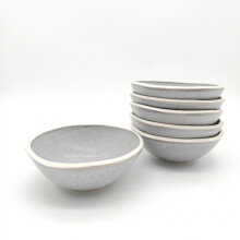 Reactive Grey Stoneware Dinnerware Set Nordic Pebble 6 Cereal Bowls 16.5cm