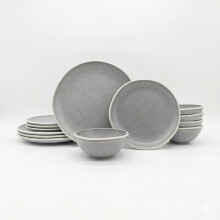 Reactive Grey Stoneware Dinnerware Set Nordic Pebble Plates & Bowls 18pc Set
