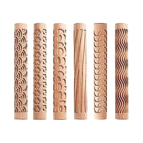 6 Pcs Clay Rolling Pin Textured Hand Roller Wooden Handle Pottery Tools Set Durable Easy To Use