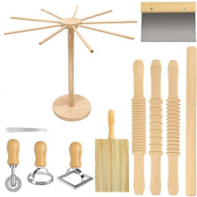 Pasta Making Tools, Wooden Pasta Making Kit with Threaded Rolling Pins, Long Rolling Pin,Rotatable Pasta Drying Rack