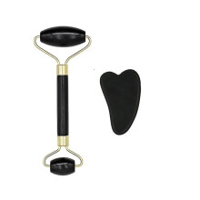 (A set) 2Pcs Face Massager Roller Natural Jade Stone Guasha Board Scraper Set Facial Lift Skin Relaxation Slimming Beauty Neck Thin Tool