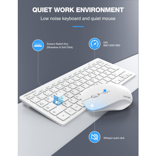 TeckNet TECKNET Mini Wireless Keyboard and Mouse Set, 2.4G Cordless USB, White 2