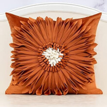 Housse de coussin à fleurs en velours orange 45 x 45 cm