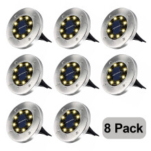 Solar Ground Lights 8 LED Stainless Steel 8 Pack