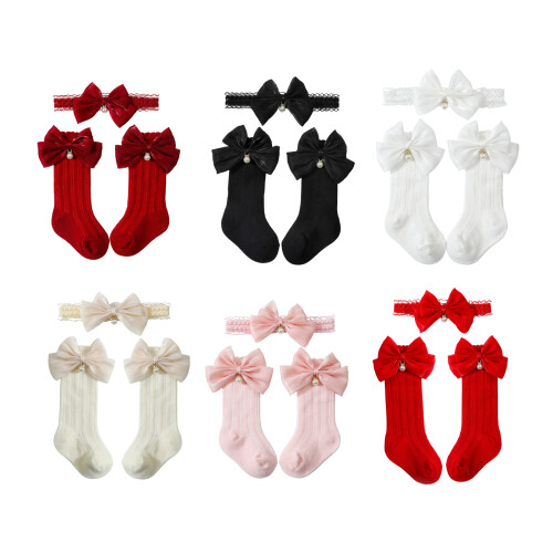 Ensemble bandeau et chaussettes élégants pour bébé,-Rose 1