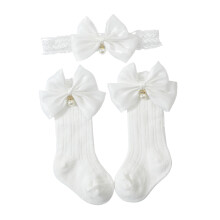 Stylish Baby Headband & Matching Socks Set Cotton-White