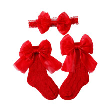 Cute Bowknot Design Infant Headband With Socks Matching-Red