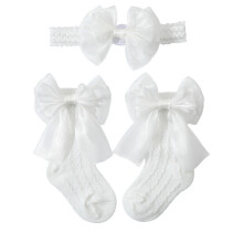 Pasgeboren baby-hoofdbandsokken Set Strikontwerp-Wit