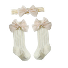 Schattige hoofdband en sokken voor baby's Combo Ademend-Beige