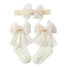 Pasgeboren baby-hoofdbandsokken Set Strikontwerp-Beige