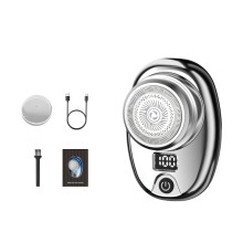 Barbeador elétrico masculino portátil com lâmina giratória de aço inoxidável e rede de corte 3D de anel duplo, barbeador elétrico de bolso