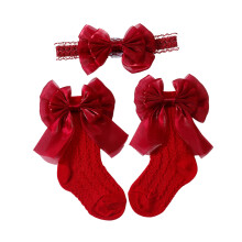 Bowknot Desisn Baby Headband Socks Set Soft Polyester-Burgundy