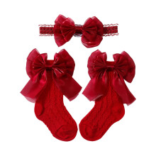 Bandeau et chaussettes pour bébé, motif nœud papillon,-Bourgogne