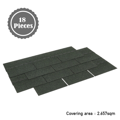 18-Piece Asphalt Roofing Shingles, 2.61 sqm Coverage, Dark Green 2