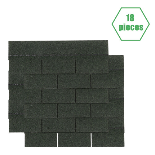 18-Piece Asphalt Roofing Shingles, 2.61 sqm Coverage, Dark Green 1