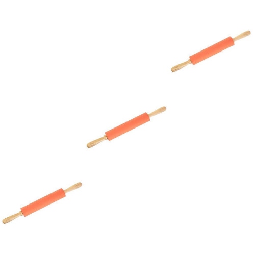 Rolling Pin Silicone Dough Rolling Pin for Baking 3Pcs with Wood Handle in Orange 1