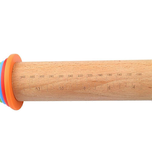 Beech Wood Rolling Pin for Kitchen Use with Adjustable Thickness and Scale 2