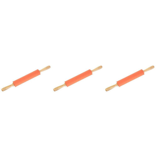 Rolling Pin Silicone Dough Rolling Pin for Baking 3Pcs with Wood Handle in Orange 2