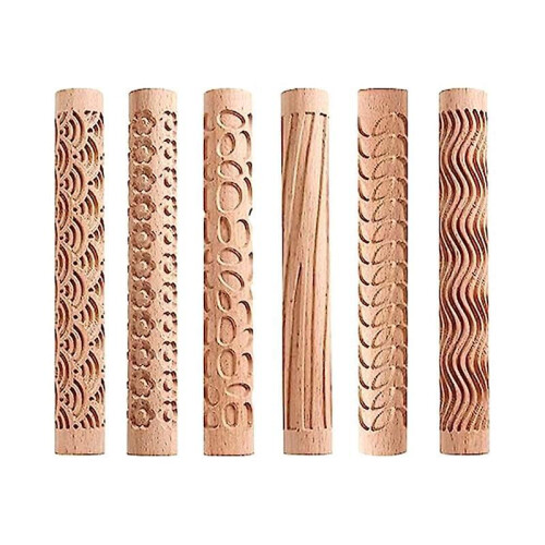 6 Pcs Clay Rolling Pin Textured Hand Roller Wooden Handle Pottery Tools Set Durable Easy To Use 1