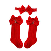 Baby Girl Headband with Socks Set Comfortable Elastic-Red