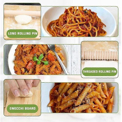 Pasta Making Tools, Wooden Pasta Making Kit with Threaded Rolling Pins, Long Rolling Pin,Rotatable Pasta Drying Rack 1