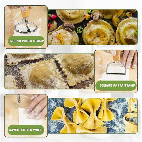 Pasta Making Tools, Wooden Pasta Making Kit with Threaded Rolling Pins, Long Rolling Pin,Rotatable Pasta Drying Rack 2