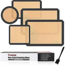 Silicone Baking Mats Set Of 5,non-stick Reusable Food Safe Oven Pan Liners & Silicone Brush for Macaron,pastry,bread,dough Rolling,cookie Making
