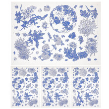 4Pièces Bleu Céramique DIY Décalques Fleurs