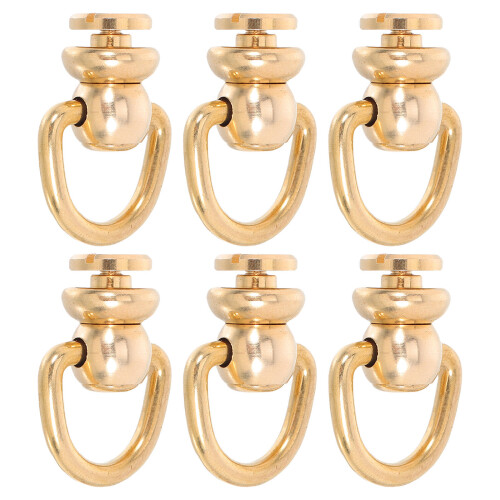 6Pcs Golden Brass Rivets with Rotatable D Rings for Bag Making
